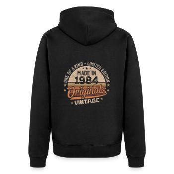 1984 Jahrgang Geboren 1984 Vintage Jubiläumsgeschenk - Unisex Premium Bio Zip Hoodie - Schwarz - Hinten - Nico (187cm)