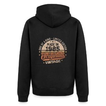 1985 Jahrgang Geboren 1985 Vintage Jubiläumsgeschenk - Unisex Premium Bio Zip Hoodie - Schwarz - Hinten - Nico (187cm)