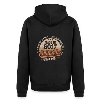 2017 Jahrgang Geboren 2017 Vintage Jubiläumsgeschenk - Unisex Premium Bio Zip Hoodie - Schwarz - Hinten - Nico (187cm)