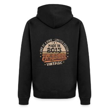 2013 Vintage Born 2013 Vintage Anniversary Gift - Unisex Premium Organic Zip Hoodie - black - Back - Nico (187cm)