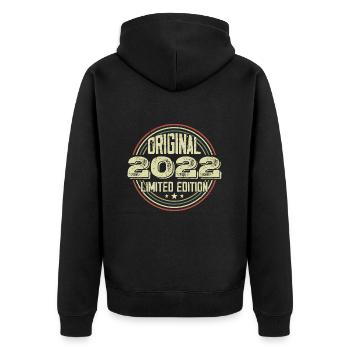 2022 Fêtes D’anniversaire, Un Millésime Légendaire - Veste à capuche bio Premium Unisexe - noir - Dos - Nico (187cm)
