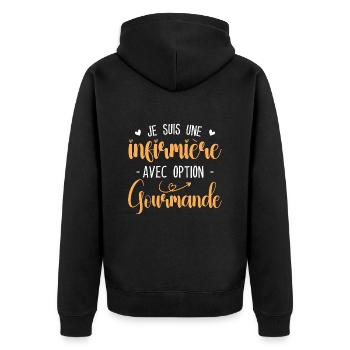Nurse with gourmet option - Unisex Premium Organic Zip Hoodie - black - Back - Nico (187cm)
