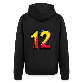 12 Zahl Bunt - Unisex Premium Bio Zip Hoodie - Schwarz - Hinten - Nico (187cm)