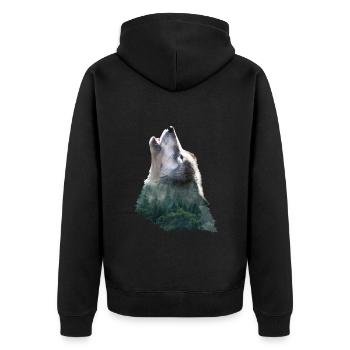 Wolf Heulend Wald Berg Mystik Jagd Natur Geschenk - Unisex Premium Bio Zip Hoodie - Schwarz - Hinten - Nico (187cm)