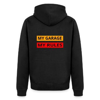 Garage - Unisex Premium Organic Zip Hoodie - black - Back - Nico (187cm)