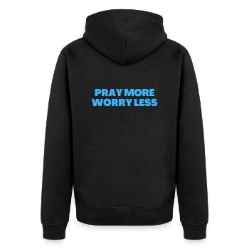 Pray More Worry Less - Christian Quotes - Unisex Premium Organic Zip Hoodie - black - Back - Nico (187cm)