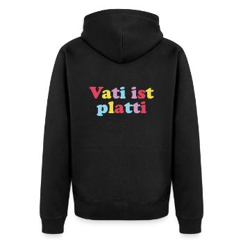 vati ist platti - Unisex Premium Bio Zip Hoodie - Schwarz - Hinten - Nico (187cm)