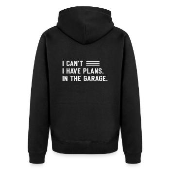 I Can´t I Have Plans In The Garage - Unisex Premium Bio Zip Hoodie - Schwarz - Hinten - Nico (187cm)