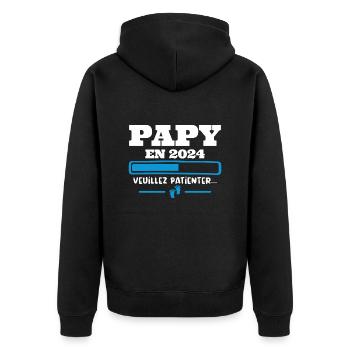 Futur Papy 2024 Grand-père Bébé Grossesse Cadeau - Veste à capuche bio Premium Unisexe - noir - Dos - Nico (187cm)