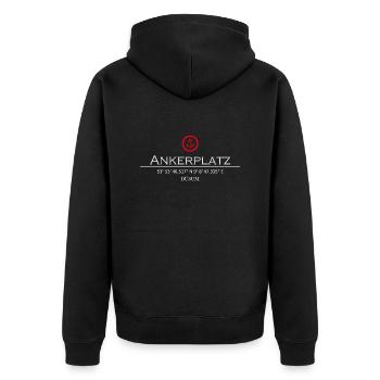 Ankerplatz Büsum roter Anker - Unisex Premium Bio Zip Hoodie - Schwarz - Hinten - Nico (187cm)