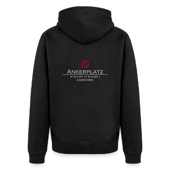 Ankerplatz Eckernförde - Unisex Premium Bio Zip Hoodie - Schwarz - Hinten - Nico (187cm)
