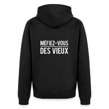 Méfiez-vous des vieux blague retraité humour - Veste à capuche bio Premium Unisexe - noir - Dos - Nico (187cm)