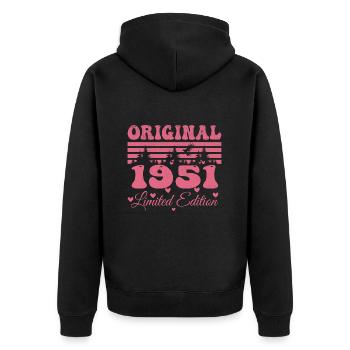 Geschenk zum 73. Geburtstag der Frau 1951 | Jahrgang 1951 - Unisex Premium Bio Zip Hoodie - Schwarz - Hinten - Nico (187cm)