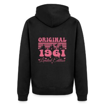 Cadeau 63e Anniversaire 1961 Femme | Né en 1961 - Veste à capuche bio Premium Unisexe - noir - Dos - Nico (187cm)