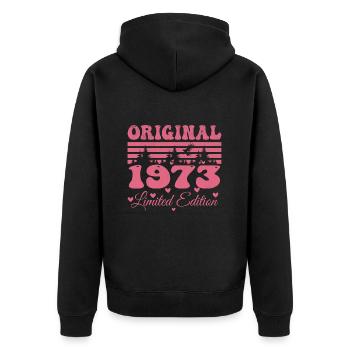 Cadeau 51e Anniversaire 1973 Femme | Né en 1973 - Veste à capuche bio Premium Unisexe - noir - Dos - Nico (187cm)