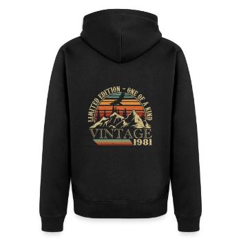 1981 Vintage Geschenk Jubiläum 1981 Retro 1981 - Unisex Premium Bio Zip Hoodie - Schwarz - Hinten - Nico (187cm)