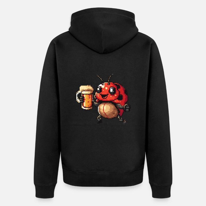 Marienkäfer Pixel Bier - Unisex Premium Bio Zip Hoodie - Schwarz