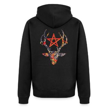 hirschkopf mit pentagramm e 202 - Unisex Premium Bio Zip Hoodie - Schwarz - Hinten - Nico (187cm)