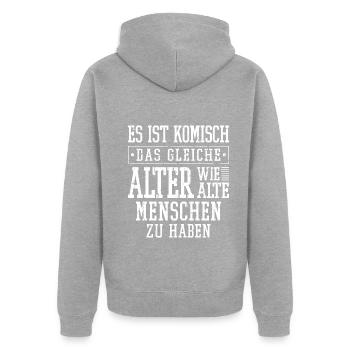 Funny Spruch Fun Männer Witzig Lustig - Unisex Premium Bio Zip Hoodie - Grau meliert - Hinten - Nico (187cm)