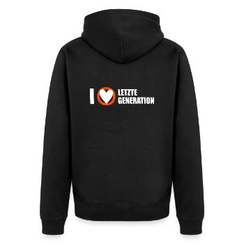Letzte Generation - Design 3 - Unisex Premium Bio Zip Hoodie - Schwarz - Hinten - Nico (187cm)