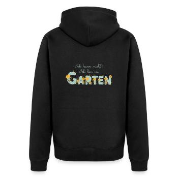 Ich kann nicht ich bin im Garten - Gartenarbeit - Unisex Premium Bio Zip Hoodie - Schwarz - Hinten - Nico (187cm)