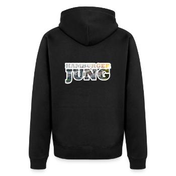 HamburgerJung - Unisex Premium Bio Zip Hoodie - Schwarz - Hinten - Nico (187cm)