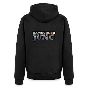HamburgerJung - Unisex Premium Bio Zip Hoodie - Schwarz - Hinten - Nico (187cm)