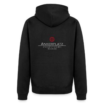 Ankerplatz Helgoland roter Anker Koordinaten - Unisex Premium Bio Zip Hoodie - Schwarz - Hinten - Nico (187cm)