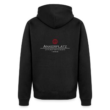 Ankerplatz Usedom - Unisex Premium Bio Zip Hoodie - Schwarz - Hinten - Nico (187cm)