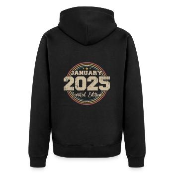 Die Legenden wurden im Januar 2025 geboren - Unisex Premium Bio Zip Hoodie - Schwarz - Hinten - Nico (187cm)