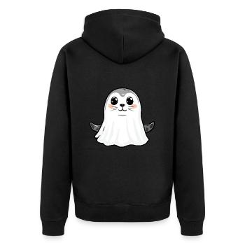 Robbe Tier Halloween Comic Geist - Unisex Premium Bio Zip Hoodie - Schwarz - Hinten - Nico (187cm)