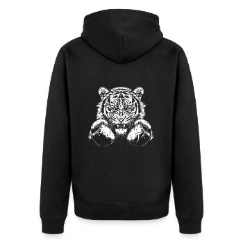 Tiger Boxer Boxen MMA Kampfsport - Unisex Premium Bio Zip Hoodie - Schwarz - Hinten - Nico (187cm)
