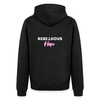 rebellious hope - Unisex Premium Organic Zip Hoodie - black - Back - Nico (187cm)