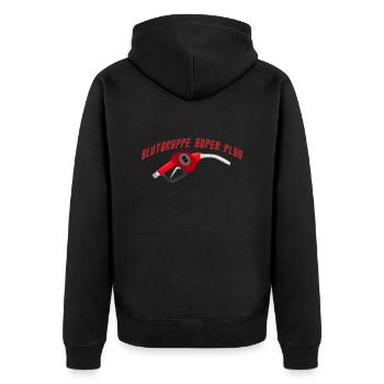 Blutgruppe Super Plus - Unisex Premium Bio Zip Hoodie - Schwarz - Hinten - Nico (187cm)