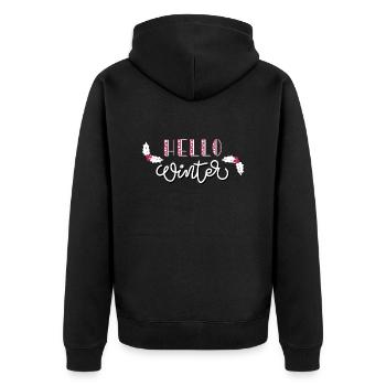 Hello Winter - Unisex Premium Bio Zip Hoodie - Schwarz - Hinten - Nico (187cm)