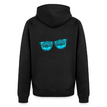 Sonnenbrille Sommer süß Happy Beach Ocean Surf - Unisex Premium Bio Zip Hoodie - Schwarz - Hinten - Nico (187cm)