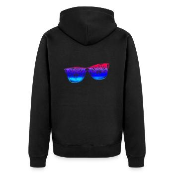 Sonnenbrille Sommer süß Happy Beach Ocean Surf - Unisex Premium Bio Zip Hoodie - Schwarz - Hinten - Nico (187cm)