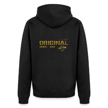 Original since 1987 - Unisex Premium Organic Zip Hoodie - black - Back - Nico (187cm)