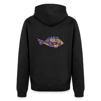 Fisch - Unisex Premium Bio Zip Hoodie - Schwarz - Hinten - Nico (187cm)