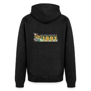 Lucky Ones Were Born in 1997 tee St. Patrick's - Unisex Premium Organic Zip Hoodie - black - Back - Nico (187cm)