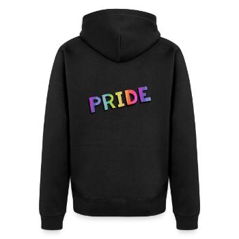 LGBTQ+ PRIDE SCHRIFTZUG - Unisex Premium Bio Zip Hoodie - Schwarz - Hinten - Nico (187cm)