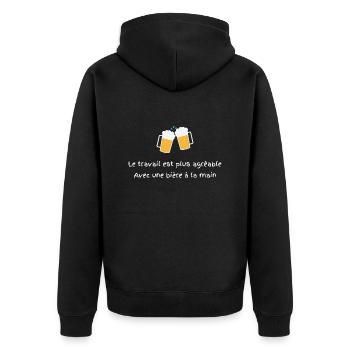 Le travail avec une bière à la main - Humour drôle - Veste à capuche bio Premium Unisexe - noir - Dos - Nico (187cm)