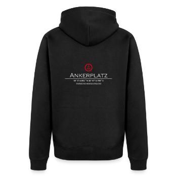 Ankerplatz Timmendorfer Strand - Unisex Premium Bio Zip Hoodie - Schwarz - Hinten - Nico (187cm)