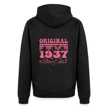 Cadeau 87e Anniversaire 1937 Femme | Né en 1937 - Veste à capuche bio Premium Unisexe - noir - Dos - Nico (187cm)