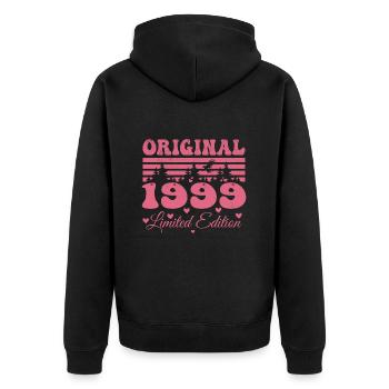 Geschenk zum 25-jährigen Jubiläum der Damen 1999 | Jahrgang 1999 - Unisex Premium Bio Zip Hoodie - Schwarz - Hinten - Nico (187cm)