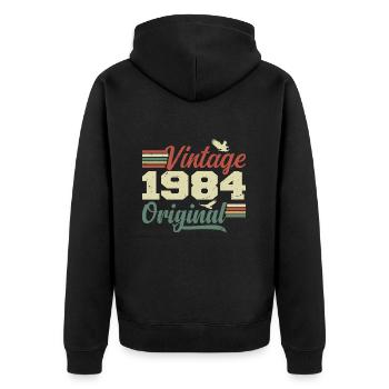 Vintage 1984 Retro 1984 Anniversary Gift - Unisex Premium Organic Zip Hoodie - black - Back - Nico (187cm)