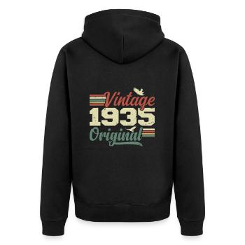 Vintage 1935 Retro 1935 Anniversary Gift - Unisex Premium Organic Zip Hoodie - black - Back - Nico (187cm)