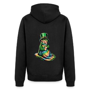 Gemütlicher Leprechaun (Irischer Kobold) - Unisex Premium Bio Zip Hoodie - Schwarz - Hinten - Nico (187cm)