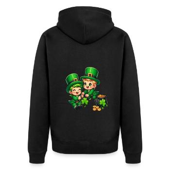 Duo de lutins espiègles (lutin irlandais) - Veste à capuche bio Premium Unisexe - noir - Dos - Nico (187cm)
