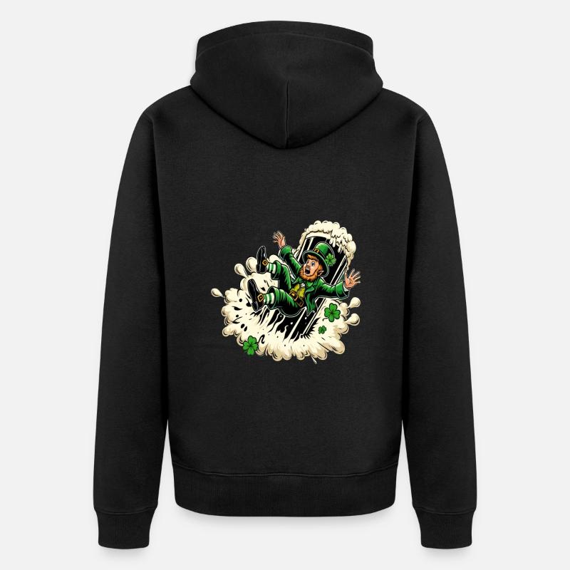 Fallender Leprechaun (Irischer Kobold) - Unisex Premium Bio Zip Hoodie - Schwarz
